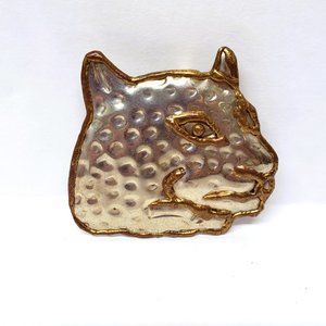 Vintage Jaguar Pendant Hammered Metal Cheetah Panther Silver Tone 2.25"